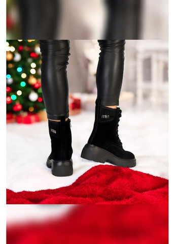Жіночі зимові замшеві високі черевики чорного кольору на хутрі зі шнурівкою Nice Черевики (370286853)