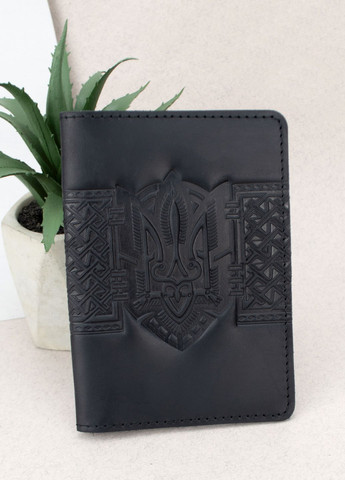 Обкладинка на паспорт шкіряна з гербом HC0075 чорна HandyCover (278229275)