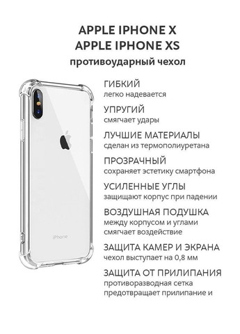 Силіконовий протиударний чохол панель на Iphone XS MAX із захистом камери прозорий (X050890) No Brand (349844793)
