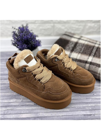 Жіночі уггі замшеві на платформі шнурівка Е-002073-2-2 Коричневі No Brand (302394255)
