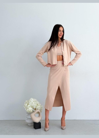 Бежевий демісезонний жіночий в'язаний кардиган середньої довжини artknit (ak35037p) Art Knit