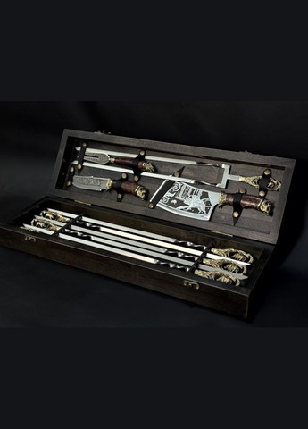 Набір шампурів Кабан із сікачем, ножем,вивкою та подвійним шампуром у дерев'яному кейсі 47330169 NB Art (346152107)