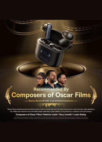 Беспроводные наушники True Wireless Earphones 50dB, IPX4, ANC, BT5.3, 65Hrs, Black Baseus Bowie 30 (334701984)