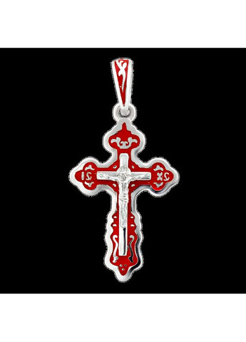 Хрестик срібний з емаллю та розп’яттям посередині Каштан (342335179)