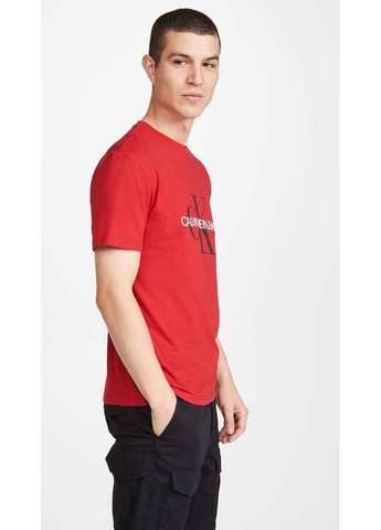 Червона чоловіча футболка темно-синя з переднім білим принтом, в стилі calvin klein No Brand