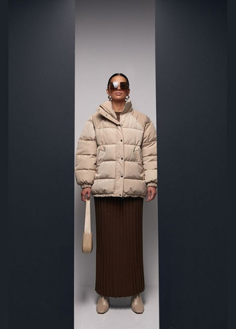 Бежевая зимняя зимняя куртка оверсайз с эко-пухом (3675) Bellise