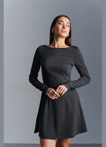 Серое короткое трикотажное платье с длинными рукавами темно-серое Arjen