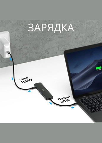Usb хаб переходник Type-C на USB адаптер 7в1 разветвитель 3хUSB 3.0 HDMI картридер SD TF Type-C PD для зарядки No Brand (332796375)