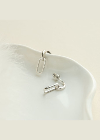 Серебряные серьги пуссеты звено цепи без камней No Brand (333705482)