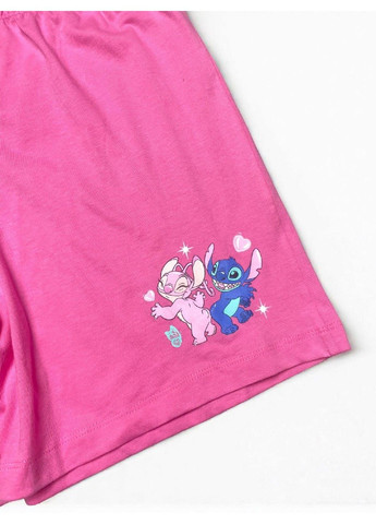 Розовый костюм комплект детский подростковый летний стич футболка+шорты на девочку, мятый, розовый Primark