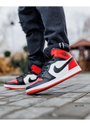 Червоні Осінні кросівки air high black red Nike Jordan 1 Retro
