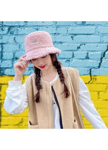 Женская зимняя панама 57–58 см розовая шерстяная, утеплённая стильная шапка с подписью No Brand (364191327)