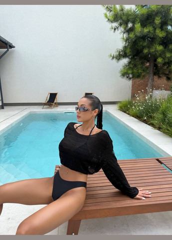 Чорний літній стильний пляжний сет з базового купальнику та накидки роздільний Vakko