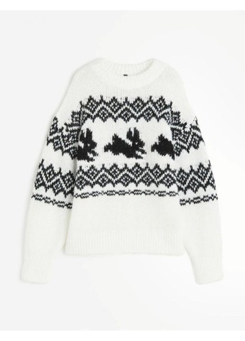 Белый зимний женский жаккардовый свитер оверсайз н&м (57923) xs белый H&M