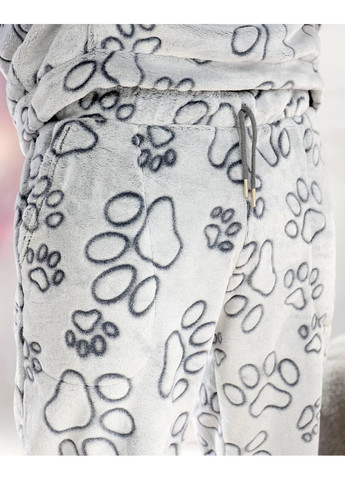 Сіра піжама унісекс лапки,тепла з кенгуру,двосторонній плюш штани та кофта з капюшоном Україна