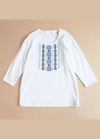 Женская вышитая футболка с 3/4 рукавом белая с цветами. Ladan - (301026411)