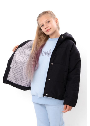 Чорна демісезонна демісезонна підліткова дута куртка для дівчинки однотонна (p-18206) Носи своє