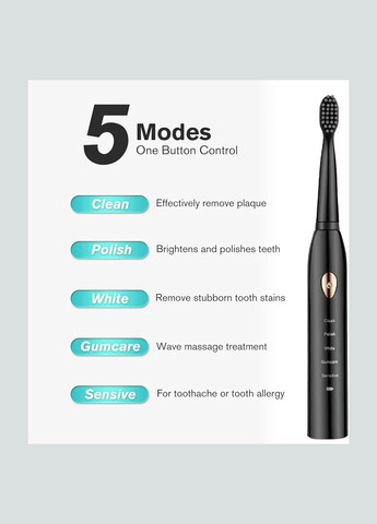 Ультразвукова зубна щітка JD005 з 3 змінними насадками та 5 режимами роботи No Brand (350891011)