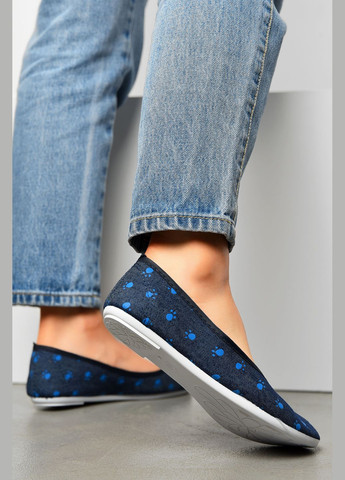 Женские балетки женские темно-синего цвета текстиль Let's Shop | тёмно-синие геометрические без декора текстиль (315913369)