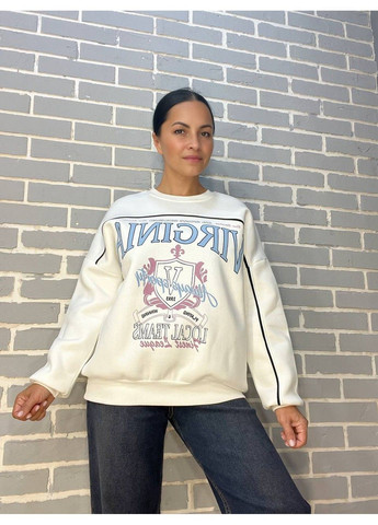 Білий світшот жіночий 2468 напис попереду virginia утеплений на флісі модель оверсайз Olivia (304291663)