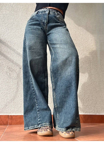 Джинсы Denim 55526 Palazzo широкая резинка на талии с надписью палаццо косой шов I8 - (304548513)