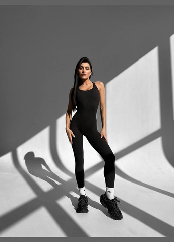 Спортивный комбинезон на тонких бретелях (длинный) с чашками и без пуш-ап, темно-серого цвета, размер S Trends комбинезон-брюки однотонный тёмно-серый спортивный
