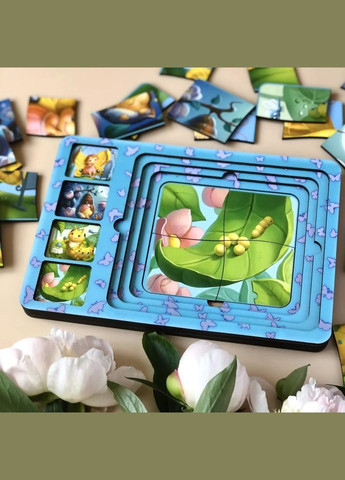 Деревянная настольная игра "Этапы развития бабочки" (ПСФ017) PSF017 сортер-пазл Ubumblebees (336335235)