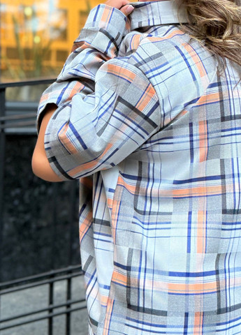 Серо-синяя повседневный, кэжуал рубашка в клетку No Brand с длинным рукавом