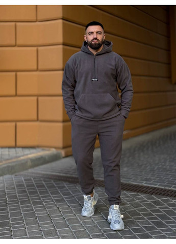 Графітовий зимній чоловічий теплий флісовий костюм із капюшоном брючний No Brand
