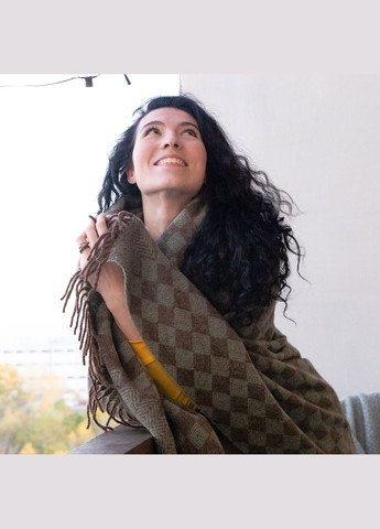 Плед з екологічної вовни коричнево-зелений 140 x 200 см Love You (276907813)