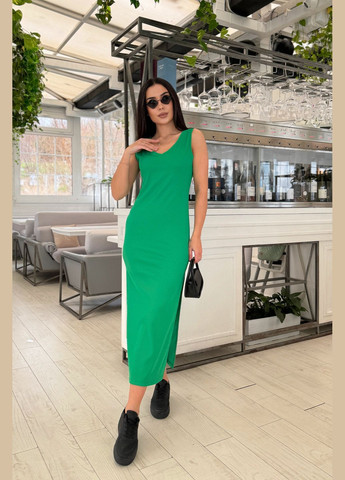 Зелена повсякденний, кежуал елегантна базова сукня міді INNOE однотонна