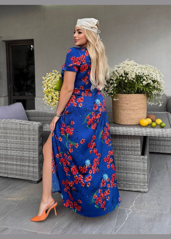 Синее платье макси с цветочным принтом Україна с цветочным принтом