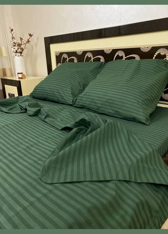 Постельное белье хлопковое в Полоску Двуспальное Простынь на резинке 160x200х20 Бязь Зеленое 50 х 70 No Brand (278634820)