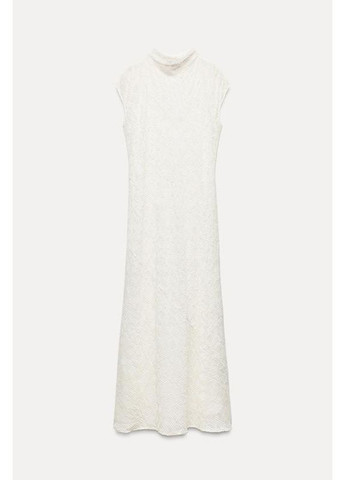 Белое длинное платье с вышивкой zw коллекция Zara