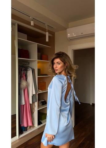 Блакитна повсякденний, коктейльна, вечірня, кежуал жіноча сукня з відкритою спиною No Brand однотонна