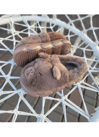Коричневые детские плюшевые комнатные домашние теплые закрытые тапочки для детей мальчиков 23 см (481744-prob) капибара размер 36-37 Unbranded