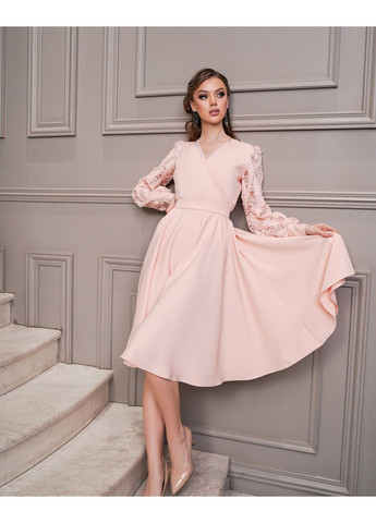 Рожева коктейльна сукня 3d рукав 22086 рожева Tanita-Romario