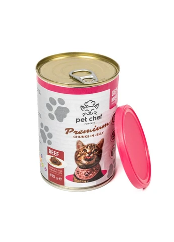 Влажный корм для кошек кусочки в желе с говядиной 415 г Pet Chef (386995341)
