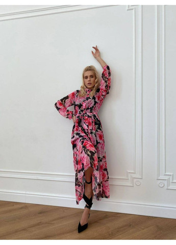 Чорна сукня ельза колір чорний (великий півонія) milirud