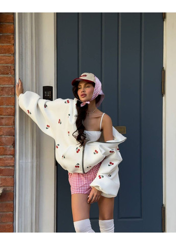 Женская кофта оверсайз с вишенками на флисе No Brand Р1540-711 (361383588)