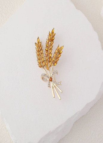 Золотиста патріотична потрійна брошка Колосся пшениці з кристалами символ України жовта Fashion Jewelry (292144538)
