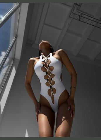 Білий літній стильний купальник зі шнурівкою суцільний No Brand