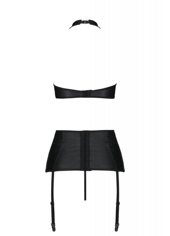 Черный демисезонный комплект с имитацией шнуровки nancy set black 6xl/7xl - топ, трусики и пояс для чулок Passion