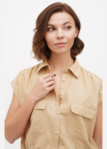 Пісочна кроп топ блуза з тонкого напів льону на ґудзиках з затяжками по низу та кишенями шеріл., р., код 9423/50/883 ГАЛЕРЕЯ ЛЬОНУ