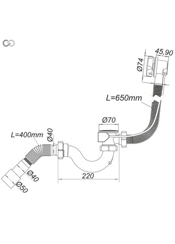 Сифон "Хвиля-Автомат" В0210 для ванної, автоматичний, з переливом SoloPlast (340286029)