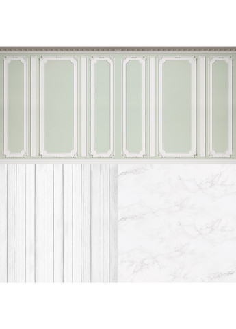 Кутовий вініловий фотофон 3D, білі класичні панелі, підлога біле дерево і мармур, 60×60 см, №58201 PhotoVinyl (354375455)