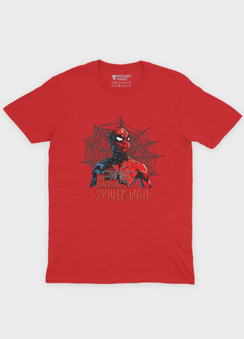 Красная демисезонная футболка для мальчика с принтом супергероя - человек-паук (ts001-1-sre-006-014-057-b) Modno