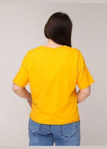 Желтая летняя женская футболка желтая широкая с надписью с коротким рукавом JEANSclub Вільна