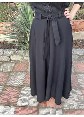 Черная праздничный, повседневная, вечерний, офисная, кэжуал однотонная красивая модная черная хлопковая свободная длинная женская юбка макси клеш полусолнце колокол с поясом с карманами с подкладкой No Brand колокол, пышная, клешированная-солнце, клешированная