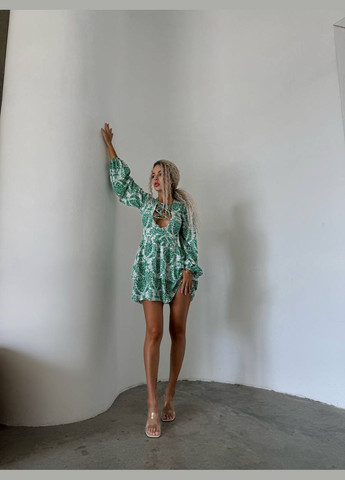 Зелена повсякденний сукня з плетінням на грудях з пишною спідницею Adelante з квітковим принтом